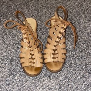 Brown heels with tie in front